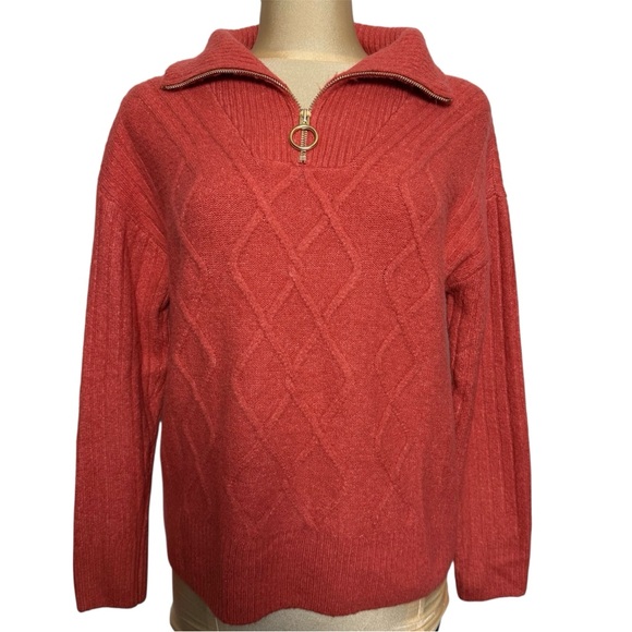 Talbots Sweaters - Talbots Half Zip Cable Knit Sweater Size M Coral Coastal Grandma Preppy Classic